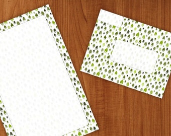 printable evergreen paper with envelope, stationery for pen pals, snail mail