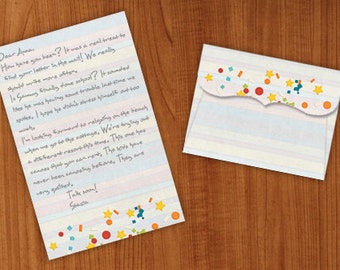 printable confetti writing paper with envelope, stationery for pen pals, snail mail