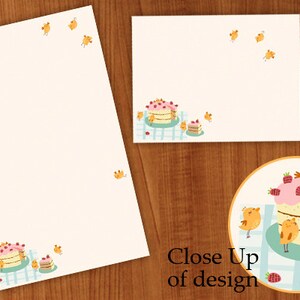 printable cute birds and strawberry cake paper with envelope, stationery for pen pals, snail mail
