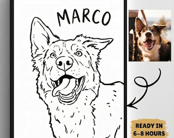 Custom Pet Line Drawing From Photo, Dog Cat Sketch Portrait, Personalized Pet Gift