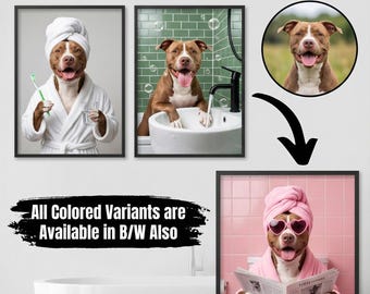 Dog Bathroom Art From Photo, Custom Funny Pet Wall Art Gift