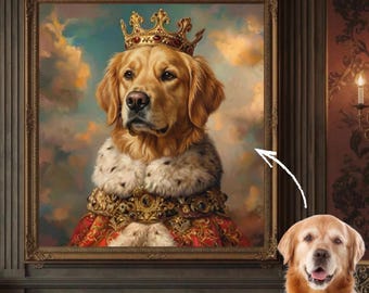 Royal Pet Portrait From Photo, Custom Renaissance Dog Cat Regal Gift