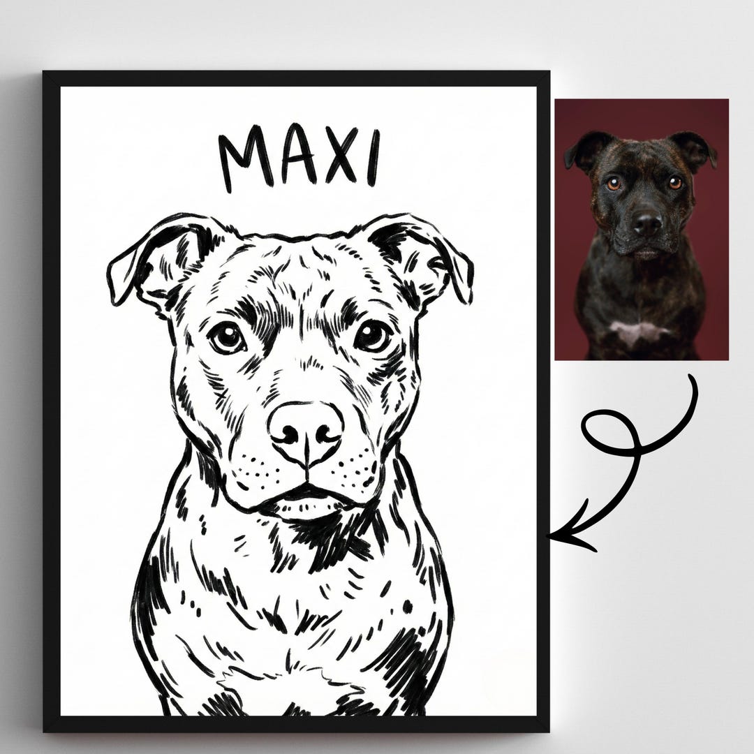 Custom Pet Drawing From Photo, Hand Drawn Dog Cat Doodle Sketch ...