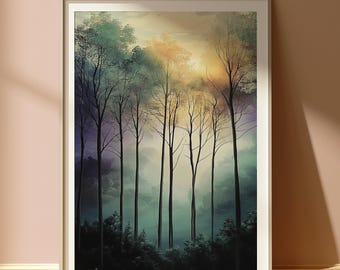 Impresión en lienzo de bosque etéreo, pintura de paisaje místico de bosque, escena de naturaleza de ensueño, arte de pared de galería de arte para el hogar, impresiones en lienzo