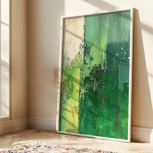 Green Abstract Wall Art, Textured Look Modern Printable, Contemporary Geometric Digital Print, Bold Home Decor Gift, Instant Download