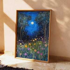 Moonlit Wildflower Field Digital Print, Enchanted Night Meadow Wall Art, Starry Sky Flower Landscape Instant Download Decor 50
