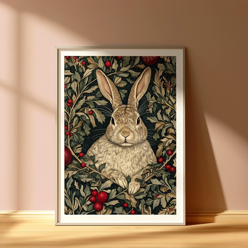 William Morris Bunny Wall Art, Woodland Rabbit Poster Framed, Vintage ...