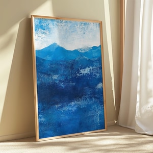 Blue Mountain Printable Wall Art, Abstract Landscape Digital Print, Minimal Nature Poster, Modern Home Decor, Instant Digital Download