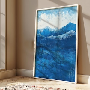Blue Mountain Wall Art, Abstract Landscape Printable, Contemporary Nature Digital Print, Minimalist Mountain Decor, Instant Download