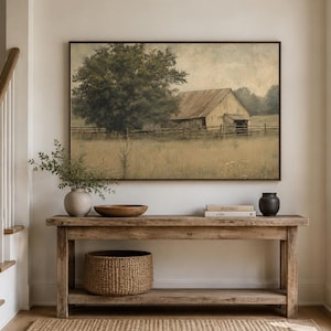 Vintage Barn Landscape Canvas, Rustic Farmhouse Print, Country Poster, Framed Wall Art, Curated Wall Art Collection