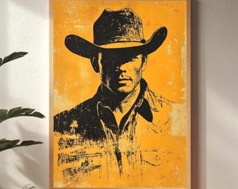 Western Cowboy Canvas Print, Rustic Vintage Americana Wall Art, Country Ranch Poster, Wild West Cowboy Artwork, Farmhouse Framed Decor