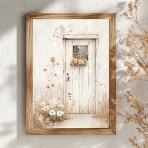 Rustikale weiße Tür Wandkunst, Wildblumen Digitaldruck, Vintage Bauernhaus Blumendekor, Landhaus Akzent, Instant Download