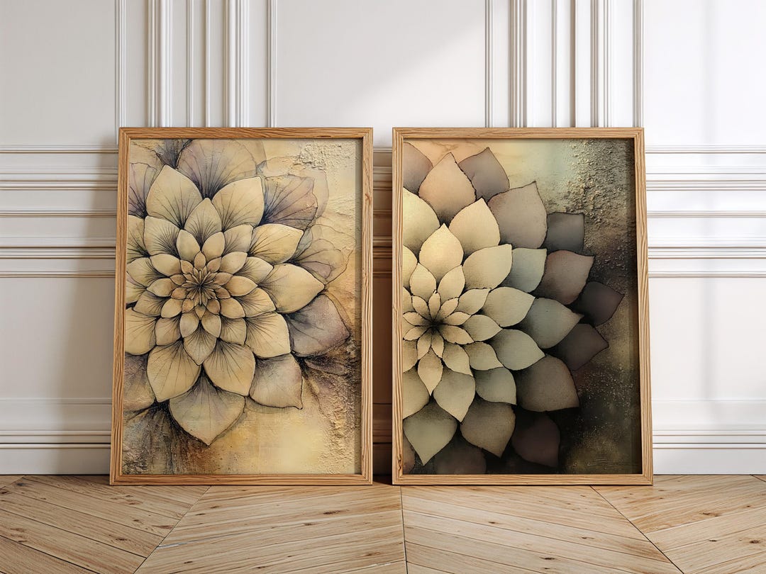 Floral Botanical Wall Art Set of 2, Vintage Inspired Flower Canvas ...