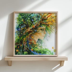 Mother Nature Goddess Digital Print, Mother Gaia Earth Painting, Pagan Forest Spirit, Nature Art Digital Download, Goddess Printable