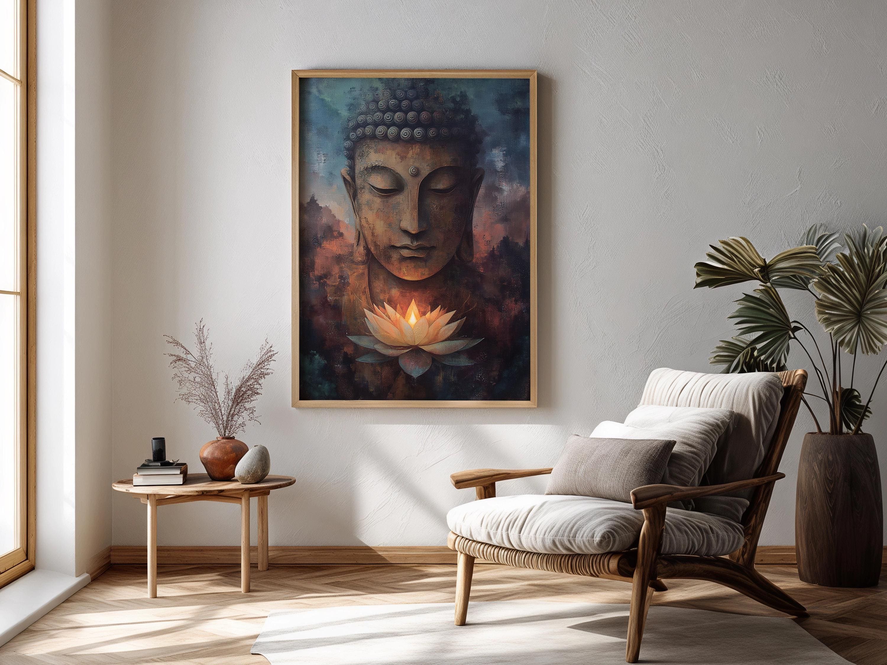 Zen Buddha Lotus Wall Art Print, Meditation Canvas Decor, Spiritual ...