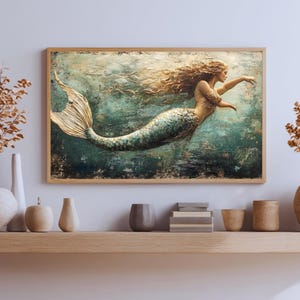 Mermaid Digital Print, Enchanting Ocean Fantasy Wall Art, Coastal Nautical Creature Poster, Mythical Marine Artwork, Beach House Home Decor