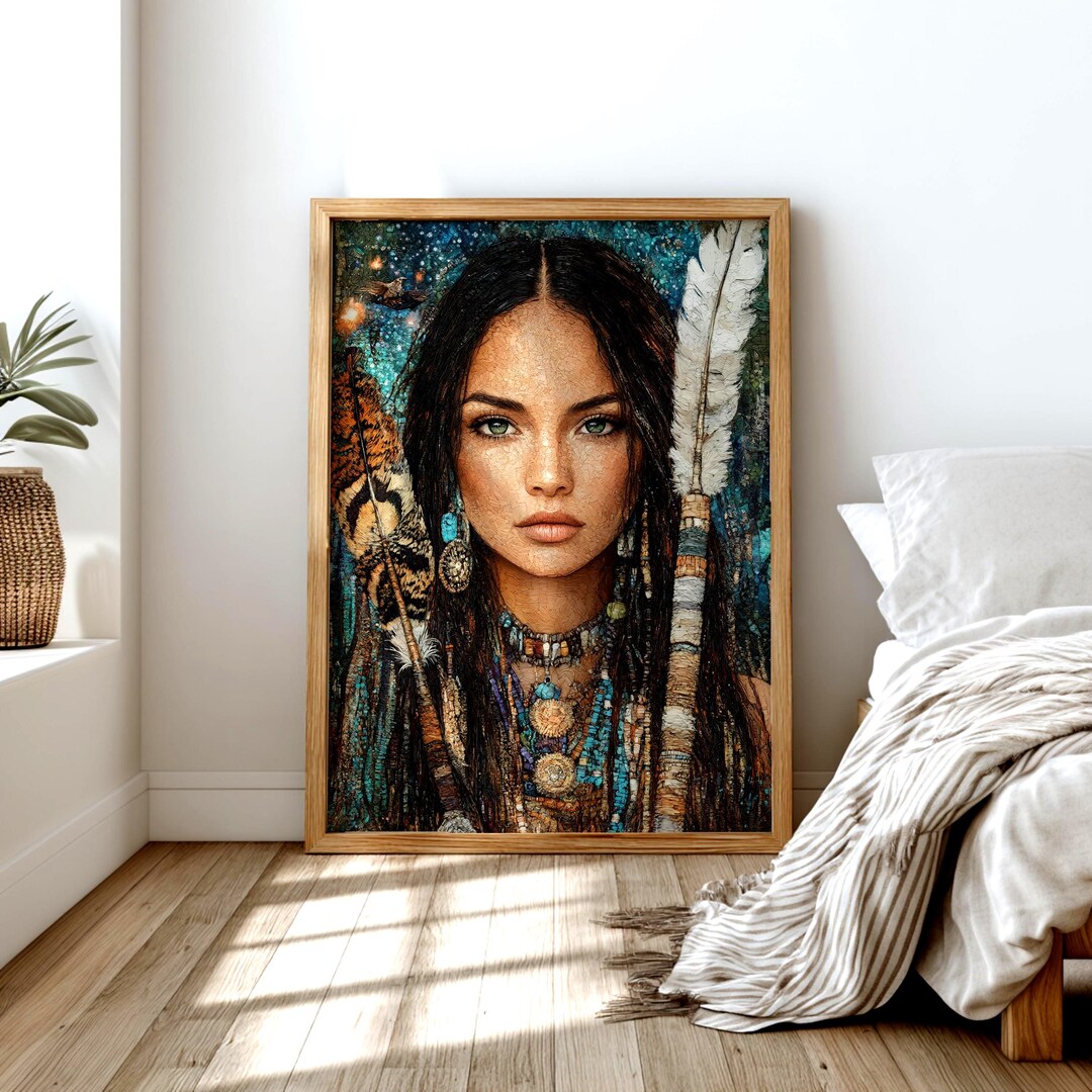 Bohemian Tribal Woman Wall Art, Mystical Portrait Canvas Print, Rustic ...