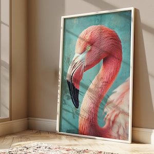 Flamingo Digital Print, Tropical Bird Wall Art Poster, Coastal Wildlife Artwork, Exotic Animal Printable Art, Nautical Seaside Home Decor