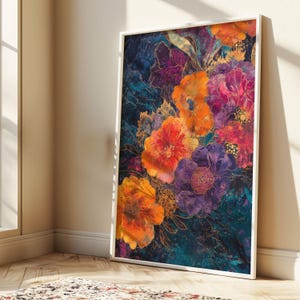 Vibrant Floral Wall Art, Abstract Flower Digital Print, Contemporary Botanical Printable Art,  Modern Home Accent, Instant Download