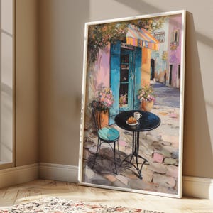 French Cafe Patio Printable, Paris Bistro Digital Print, Instant Download Wall Art, European Street Scene Decor