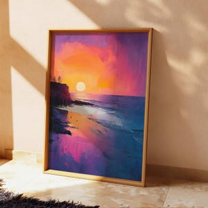 Vibrant Sunset Cliff Digital Download, Abstract Coastal Print, Colorful Ocean Glow Scene, Printable Art, Bold Home Accent, Instant Download