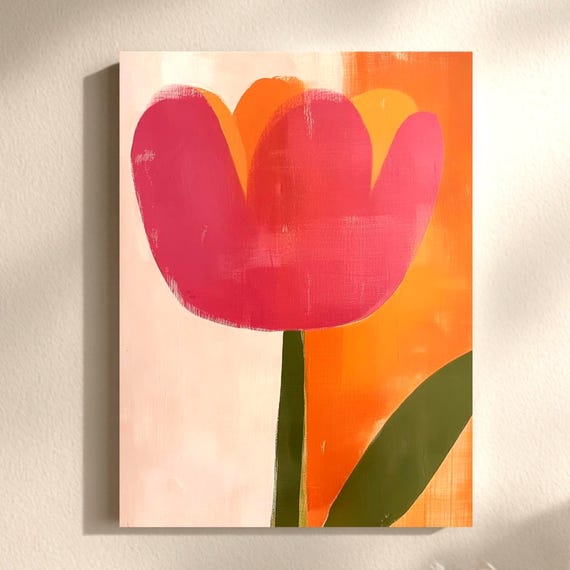 Hot Pink Tulip Wall Art, Abstract Floral Canvas Print, Contemporary Botanical , Spring Flower Home Decor, Modern Garden Accent