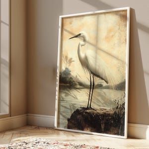 Vintage Egret Printables, Coastal Bird Digital Print, Instant Download Wall Art, Nautical Digital Downloads, Nature-Inspired Animal Decor