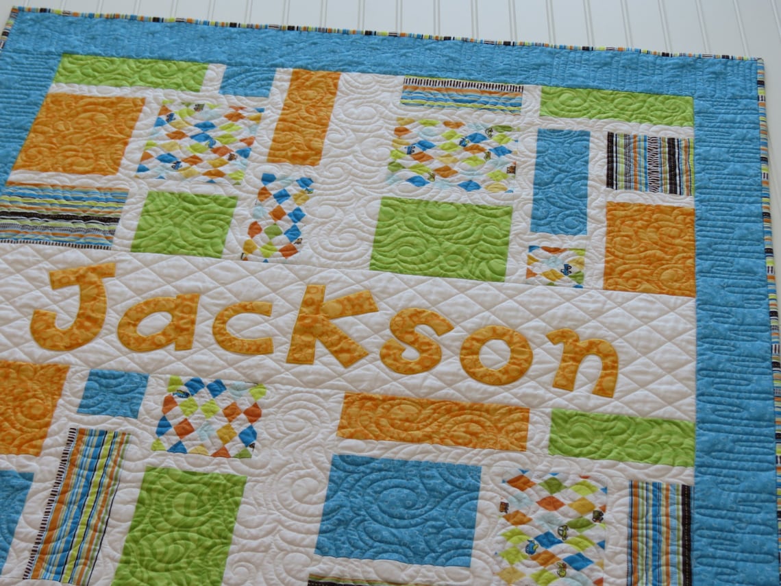 Personalized Baby Quilt With Name Applique Fabric Letters in Etsy