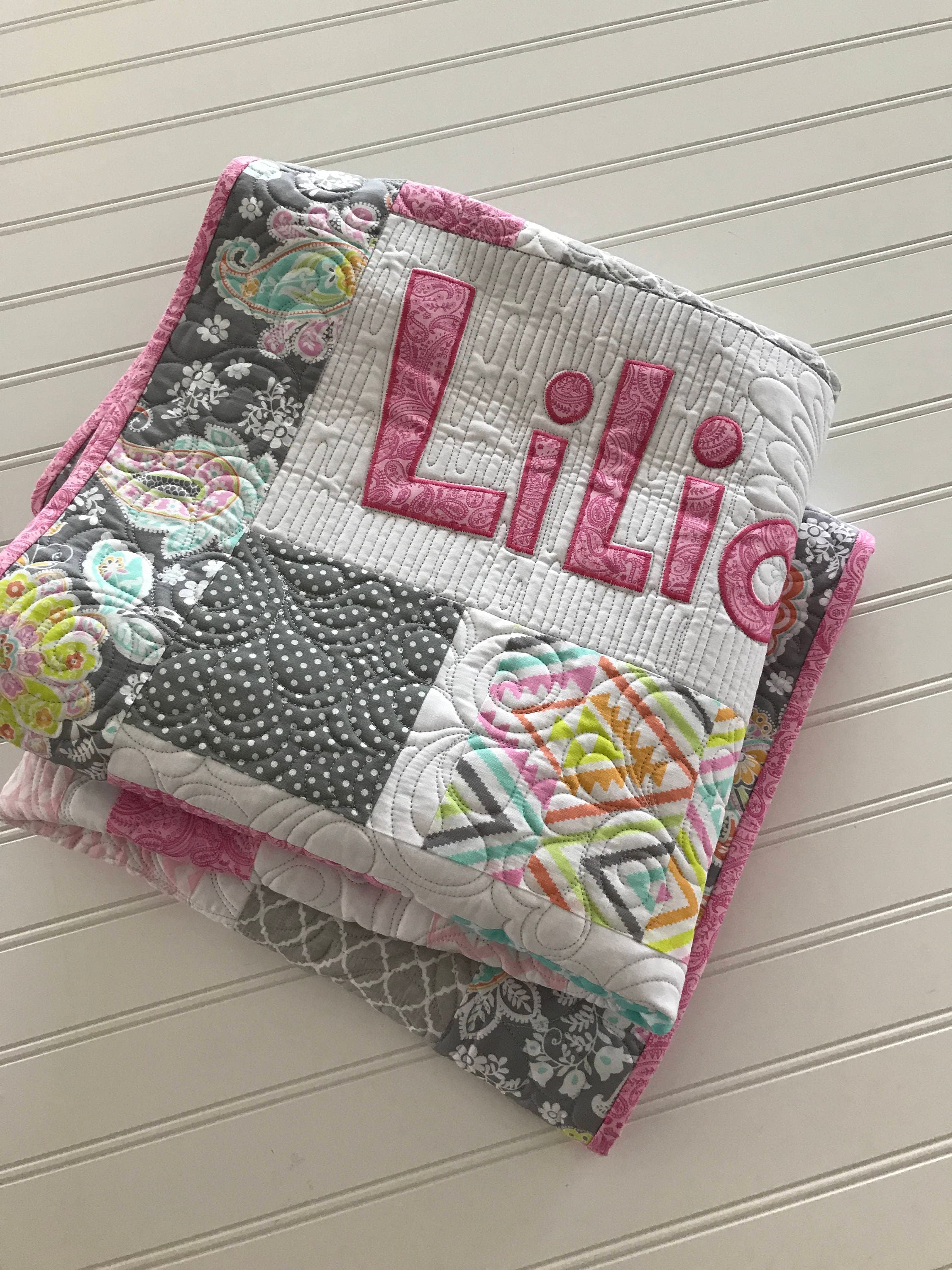 Personalized Name Quilt Custom Baby Quilt Appliqued Name Quilt Etsy