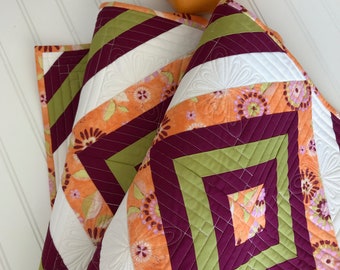 Quilted Fall Table Runner Autumn Table Decor in Orange, Plum and Green