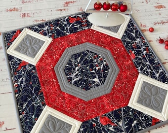 Holiday Quilted Table Topper, Square Cardinal Winter Table Decor