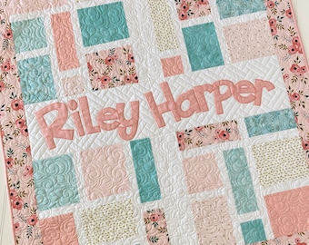 Made-to-Order, Custom Name Quilt, Baby Quilt, Personalized Kid Quilt, Fabric Letters, Applique Name