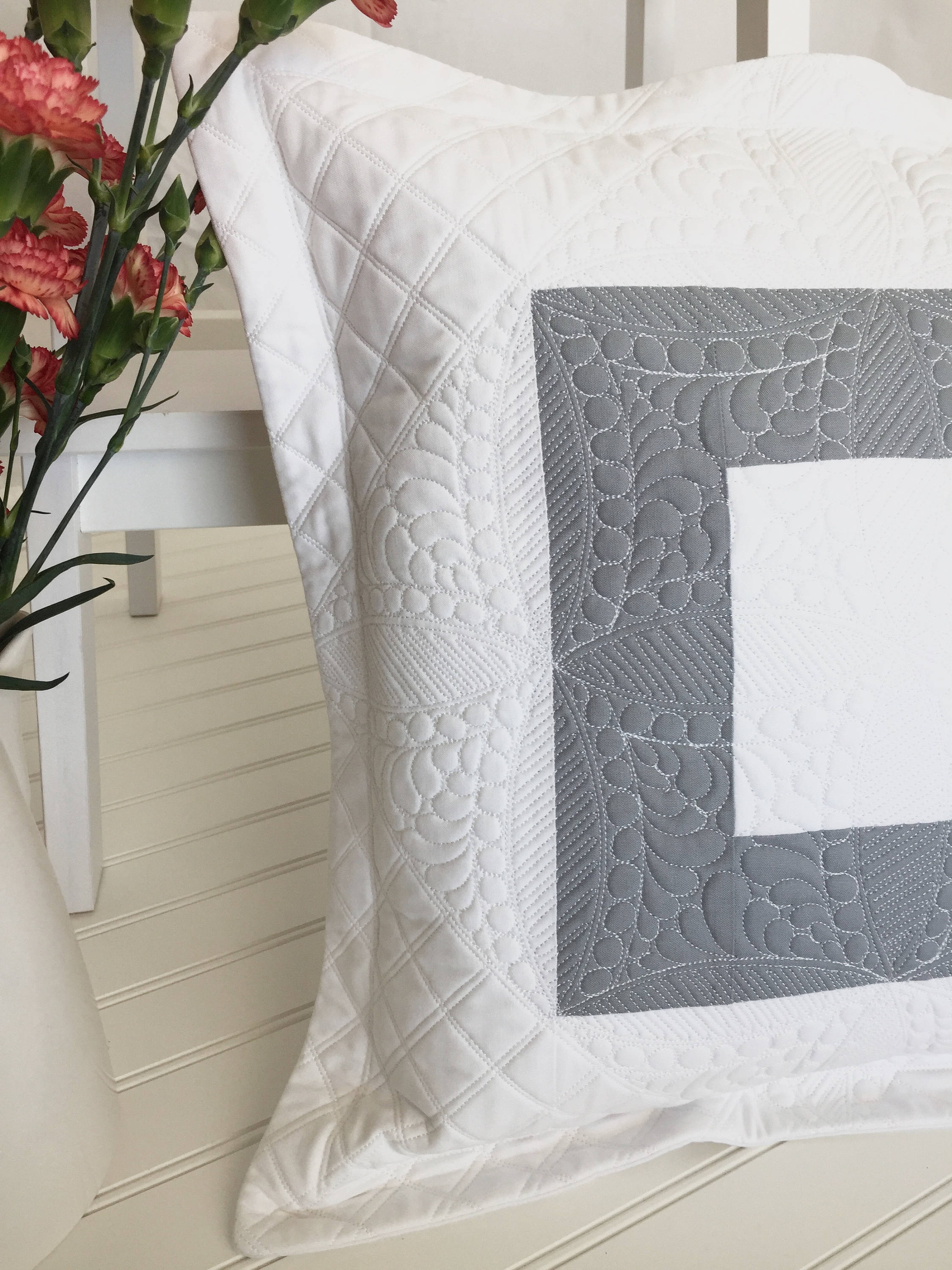 Quilted Pillow Gray White Pillow with Flange Home Decoration Etsy