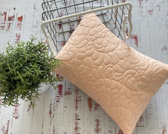 Quilted Pillow, Whole Cloth Quilted Pillow, Peach Pillow, Home Decor