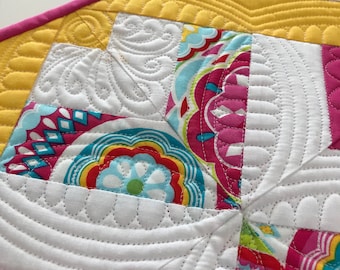 Quilted Spring Table Runner Table Topper Heavily Quilted