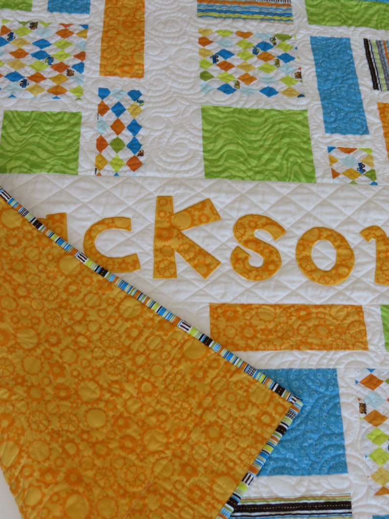 Personalized Baby Quilt With Name Applique Fabric Letters in Etsy