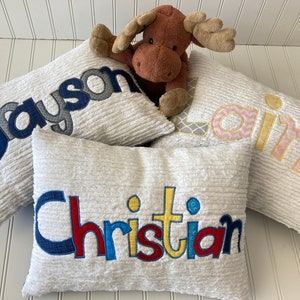 Made-to-Order, Customized Personalized Name Pillow with Appliqued Letters Pillow Cover Chenille Pillow