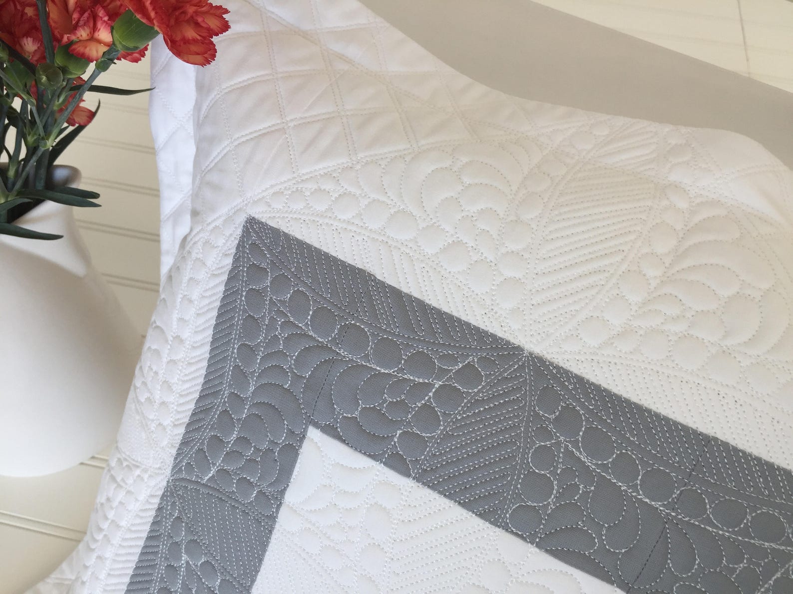 Quilted Pillow Gray White Pillow With Flange Home Decoration Etsy