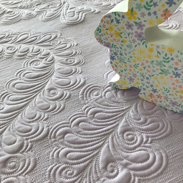 Made-to-Order Quilted Whole Cloth Table, Buffet, Dresser Runner Flowers Feathers Straight Lines