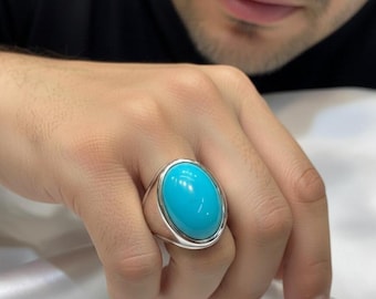 Natural Turquoise Ring in 925 Sterling Silver – Handmade Statement Ring, December Birthstone Jewelry, Mens & Womens Ring, Sleeping Beauty