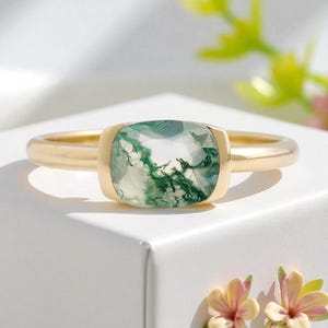 Moss Agate Ring, Moss Agate Engagement Ring, Natural Moss Agate Jewelry, Handmade Moss Agate Ring Real Moss Agate, Green Moss Agate Crystal