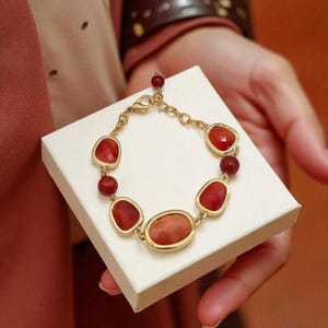 Sterling silver bracelet Carnelian Bracelet,Handmade Carnelian Bracelet,925 Sterling Silver Gold Plated,Elegant Carnelian Gemstone Bracelet