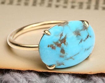 Bague Argent 925 Vintage Années 70 Avec Turquoise - Taille 54
