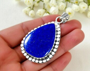 Handgefertigter Lapis Lazuli Anhänger, Heilstein Anhänger, Teardrop Lapis Lazuli Anhänger 925Sterling Silber, Boho September Birthstone Anhänger