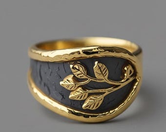 Silver Ring, Handmade Leaf Design Silver Ring, Nature Lover Jewelry, Vintage Style Sterling Silver Band, Silver Boho Statement Ring,