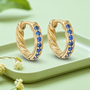 Sapphire Earrings, Gold Sapphires Earrings, Minimalist Gold Hoops, Dainty Hoop Earrings, Everyday Jewelry, Gift Earrings, Gift For her, gift