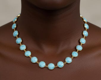 Natural Larimar Necklace 925 Sterling Silver Ocean Blue Gemstone Jewelry for Women,cean Blue Larimar Silver Necklace Chakra Healing Jewelry,