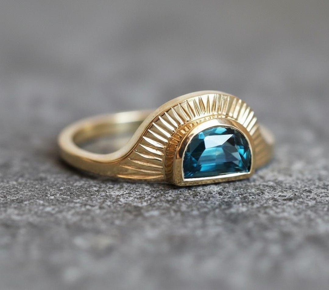 Enhance Blue Sunrise Ring, Victorian Statement Rings for Women, Blue ...