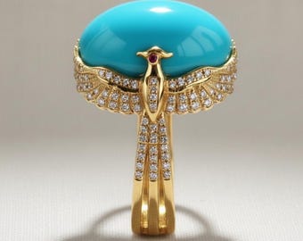 Sleeping Beauty Turquoise Ring, Natural Blue Gemstone Ring, Gold Plated Statement Ring, December Birthstone Jewelry Gift, Anniversary ring