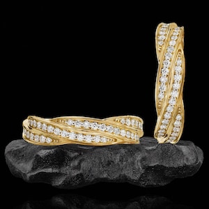 band ring,Diamond Ring, Diamond band Timeless Diamond Twist Ring – Gold Plated Silver Band for men & Women&#39;s, anniversary gift, gift for her